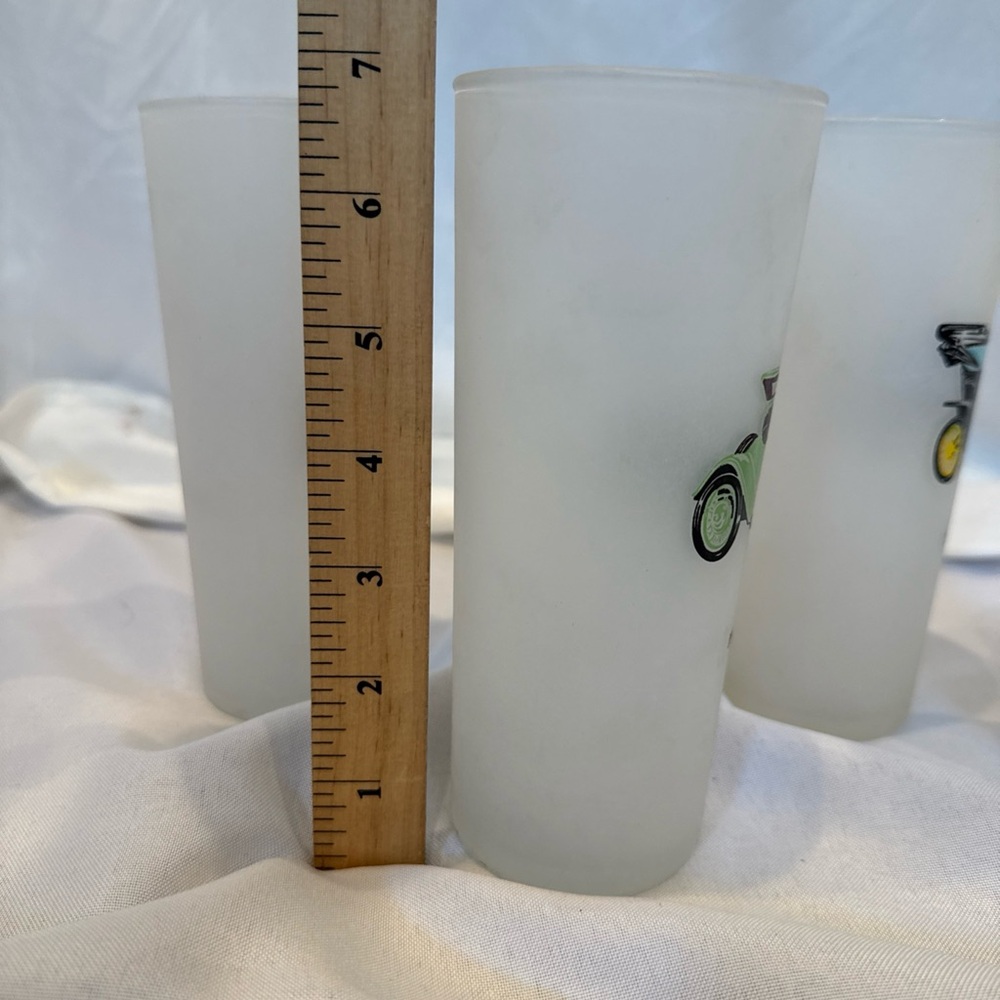 Vintage Car Drinking Glasses, Frosted Glass, Set of 4, Chevy, Ford, Cadillac… - Picture 10 of 10